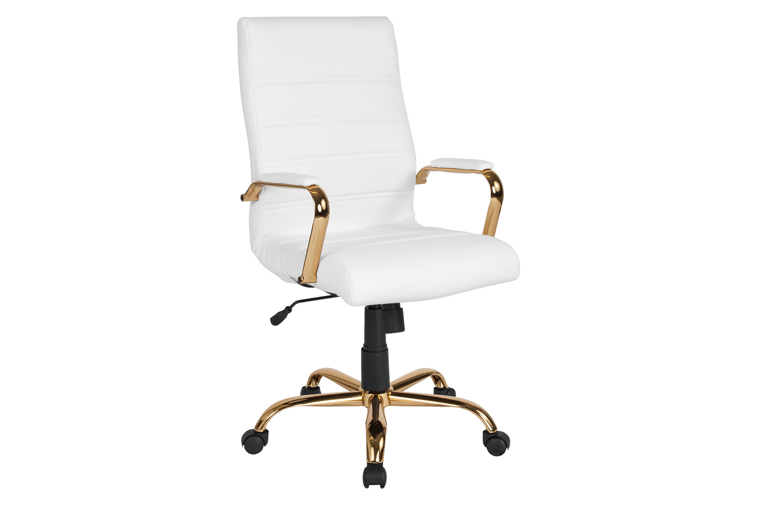 BLNK Whitney LeatherSoft High-Back Executive Swivel Office Chair with Gold Frame and Arms