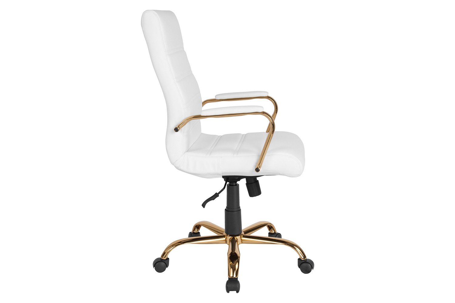 BLNK Whitney LeatherSoft High-Back Executive Swivel Office Chair with Gold Frame and Arms - White