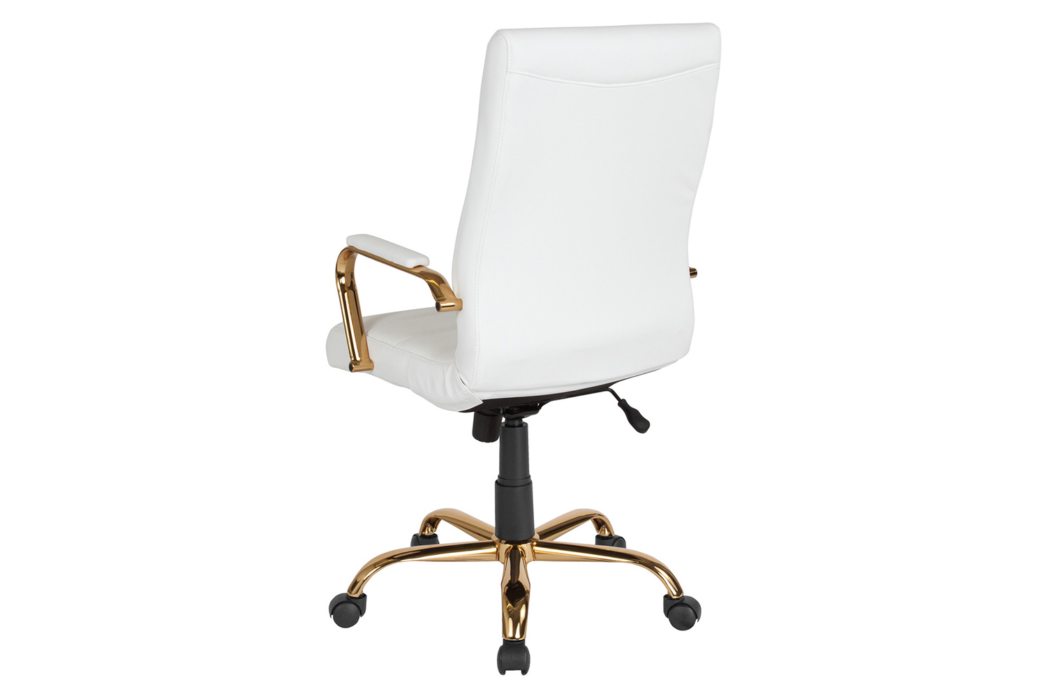 BLNK Whitney LeatherSoft High-Back Executive Swivel Office Chair with Gold Frame and Arms - White