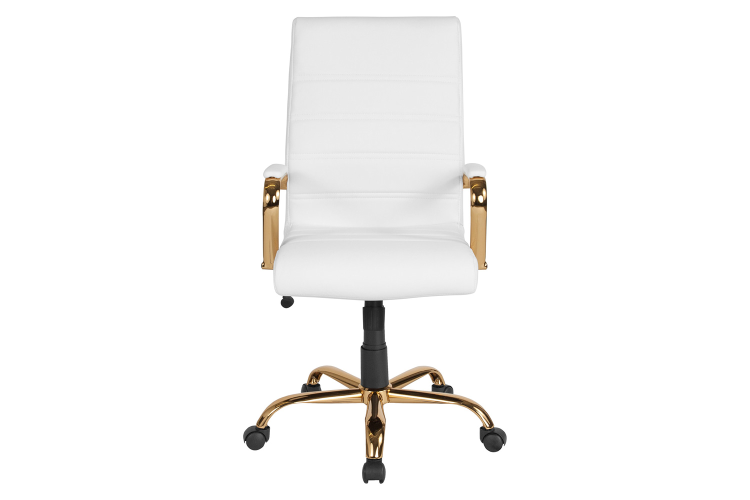 BLNK Whitney LeatherSoft High-Back Executive Swivel Office Chair with Gold Frame and Arms - White