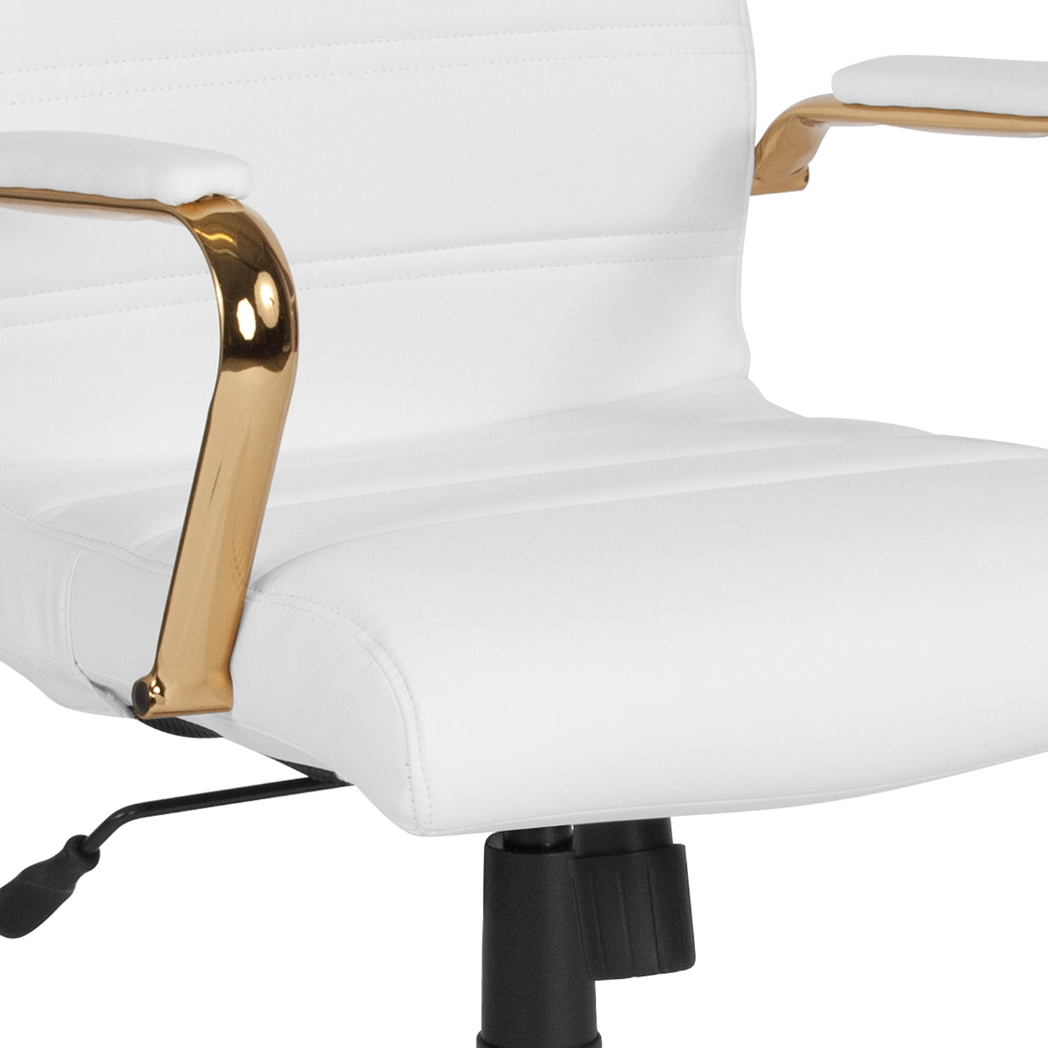 BLNK Whitney LeatherSoft High-Back Executive Swivel Office Chair with Gold Frame and Arms - White