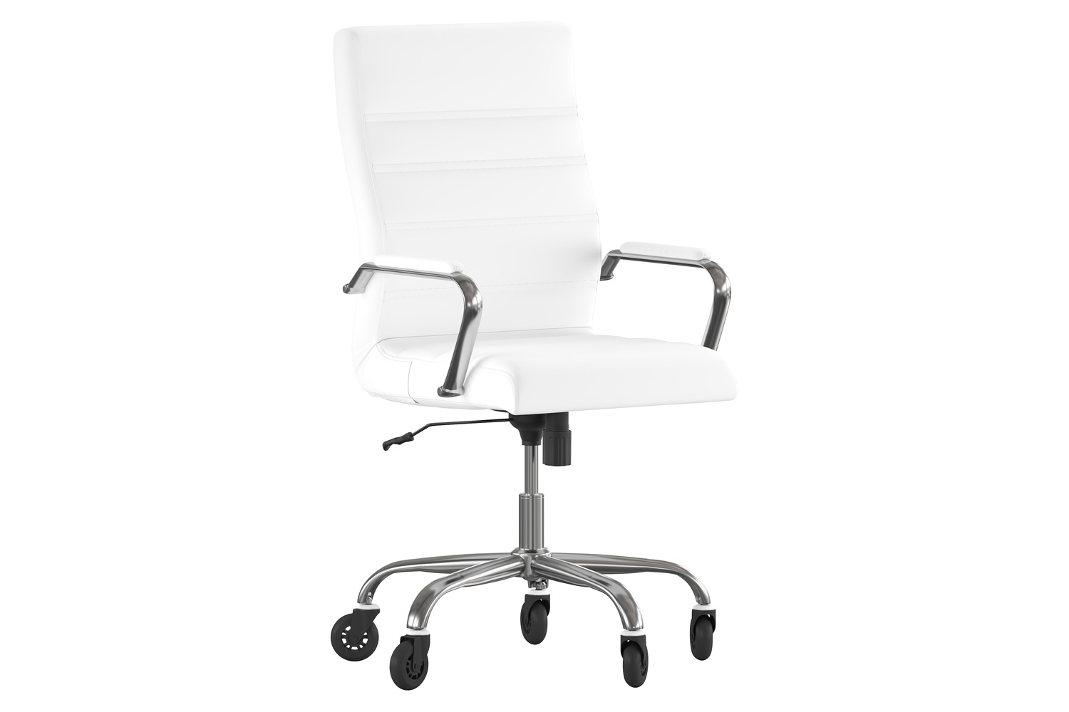 BLNK Whitney LeatherSoft High Back Executive Swivel Office Chair with Chrome Frame, Arms, and Transparent Roller Wheels