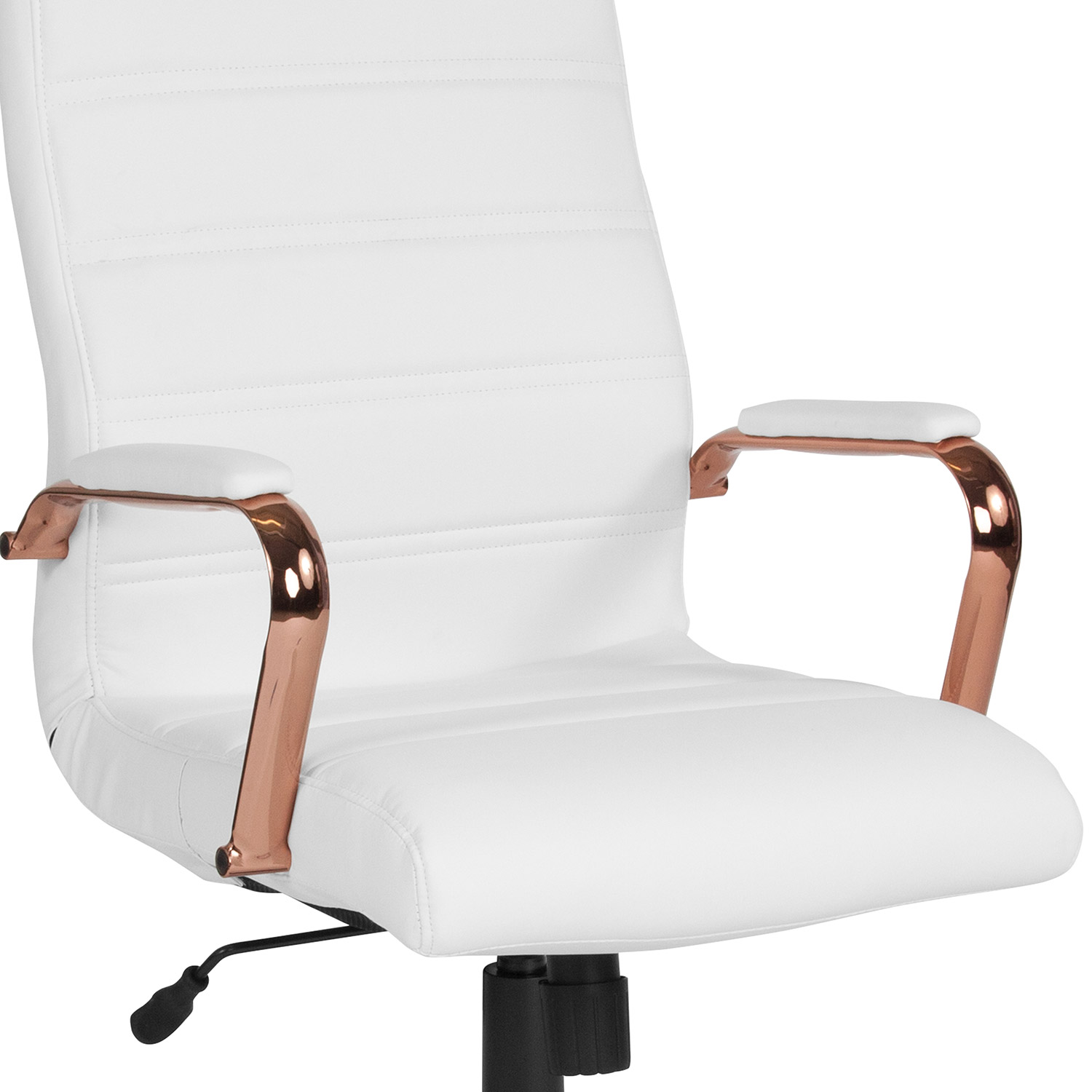 BLNK™ Whitney LeatherSoft High-Back Executive Swivel Office Chair with Rose Gold Frame and Arms - White