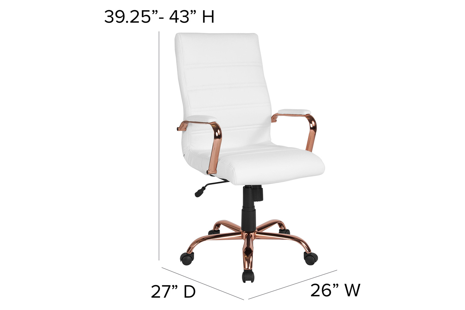 BLNK™ Whitney LeatherSoft High-Back Executive Swivel Office Chair with Rose Gold Frame and Arms - White