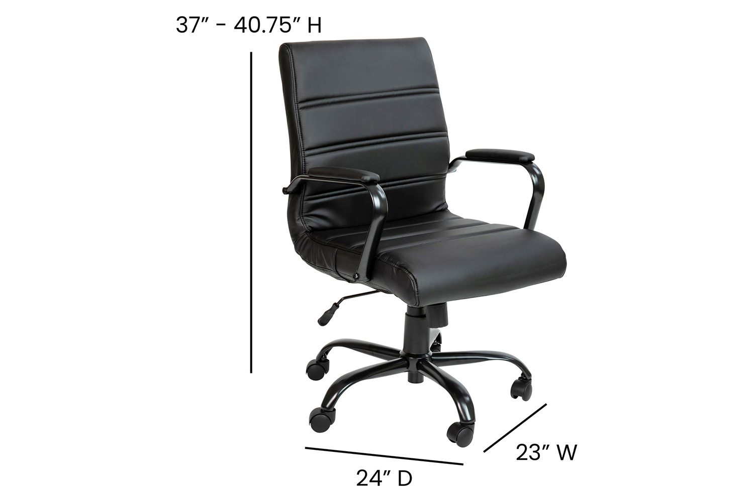 BLNK Whitney LeatherSoft Mid-Back Executive Swivel Office Chair with Black Frame and Arms - Black