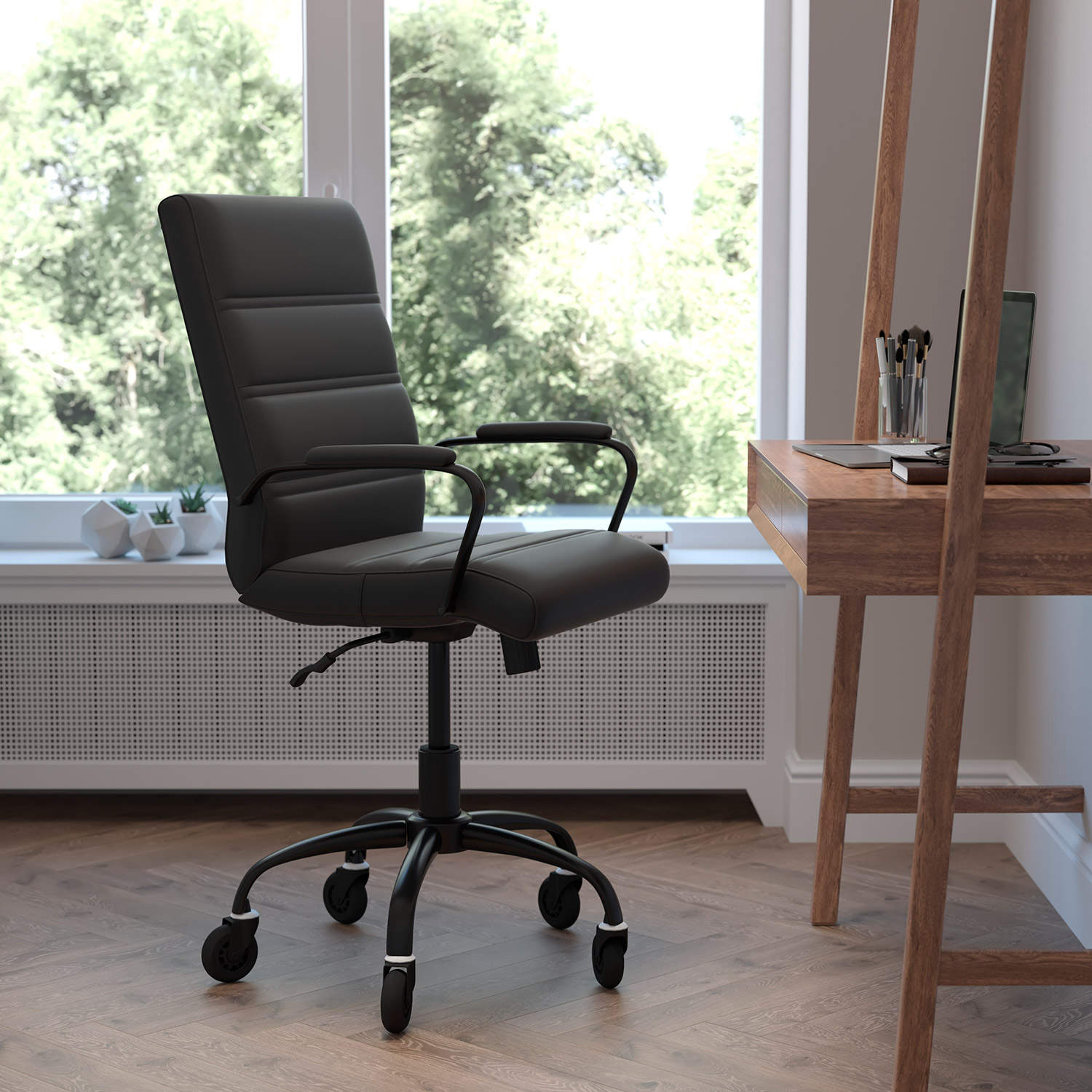 BLNK Camilia LeatherSoft Executive Swivel Office Chair with Arms and Transparent Roller Wheels