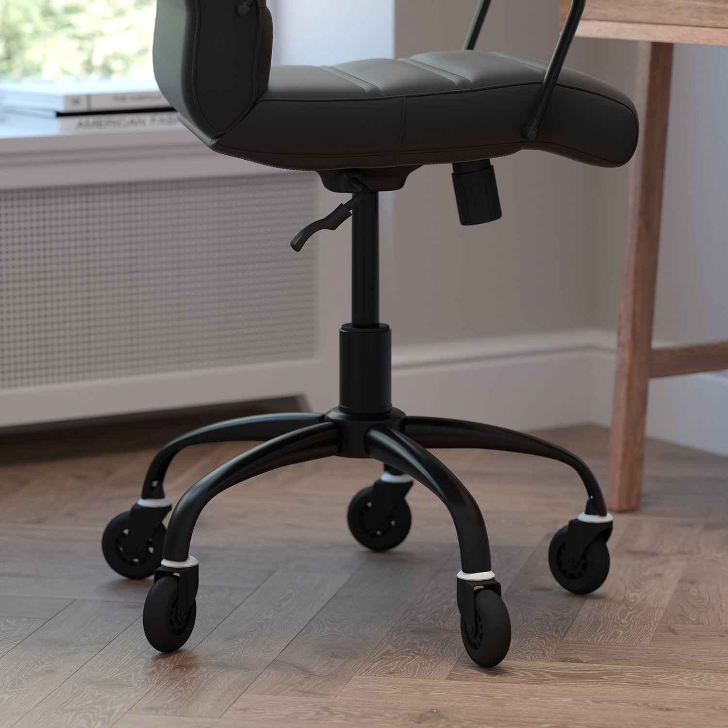 BLNK Camilia LeatherSoft Executive Swivel Office Chair with Arms and Transparent Roller Wheels - Black