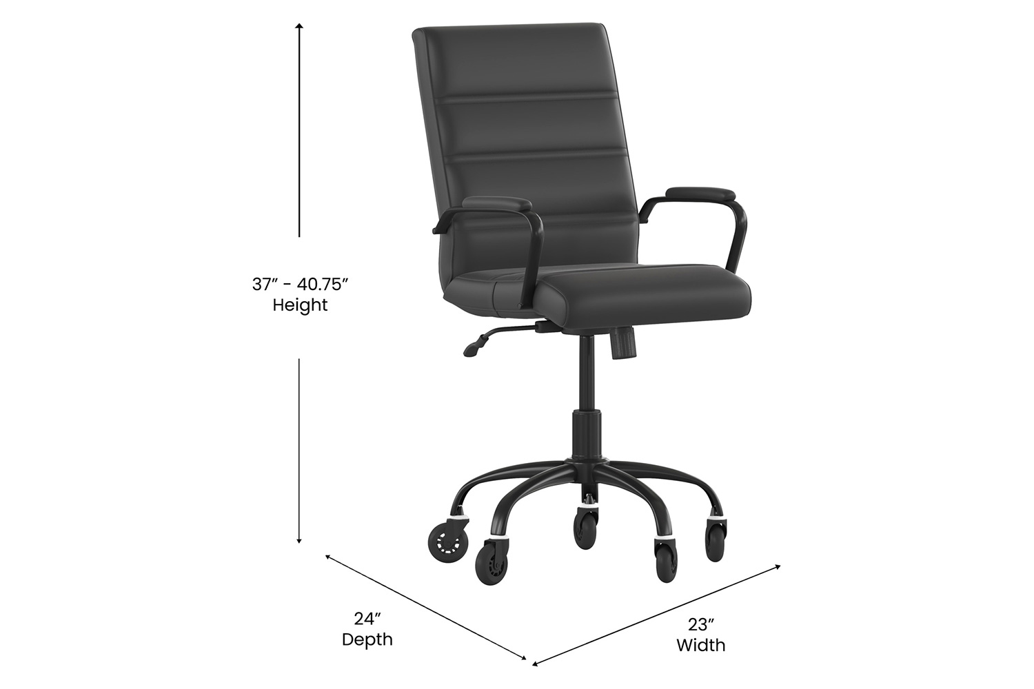 BLNK Camilia LeatherSoft Executive Swivel Office Chair with Arms and Transparent Roller Wheels - Black