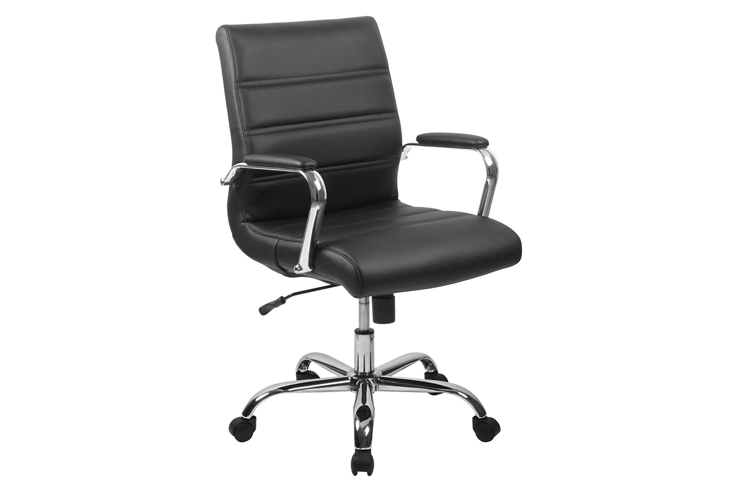 BLNK Whitney LeatherSoft Mid-Back Executive Swivel Office Chair with Chrome Frame and Arms - Black