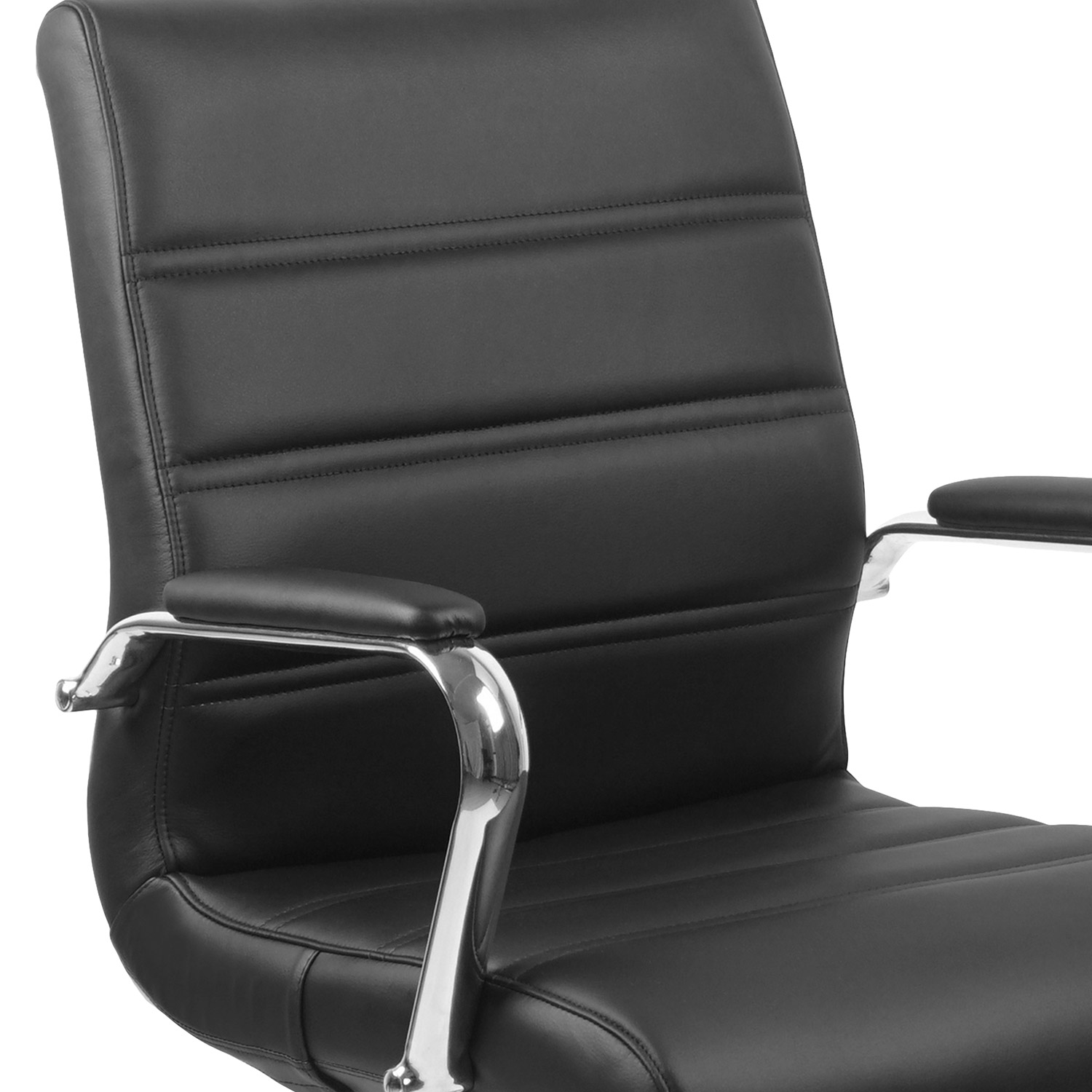 BLNK Whitney LeatherSoft Mid-Back Executive Swivel Office Chair with Chrome Frame and Arms - Black