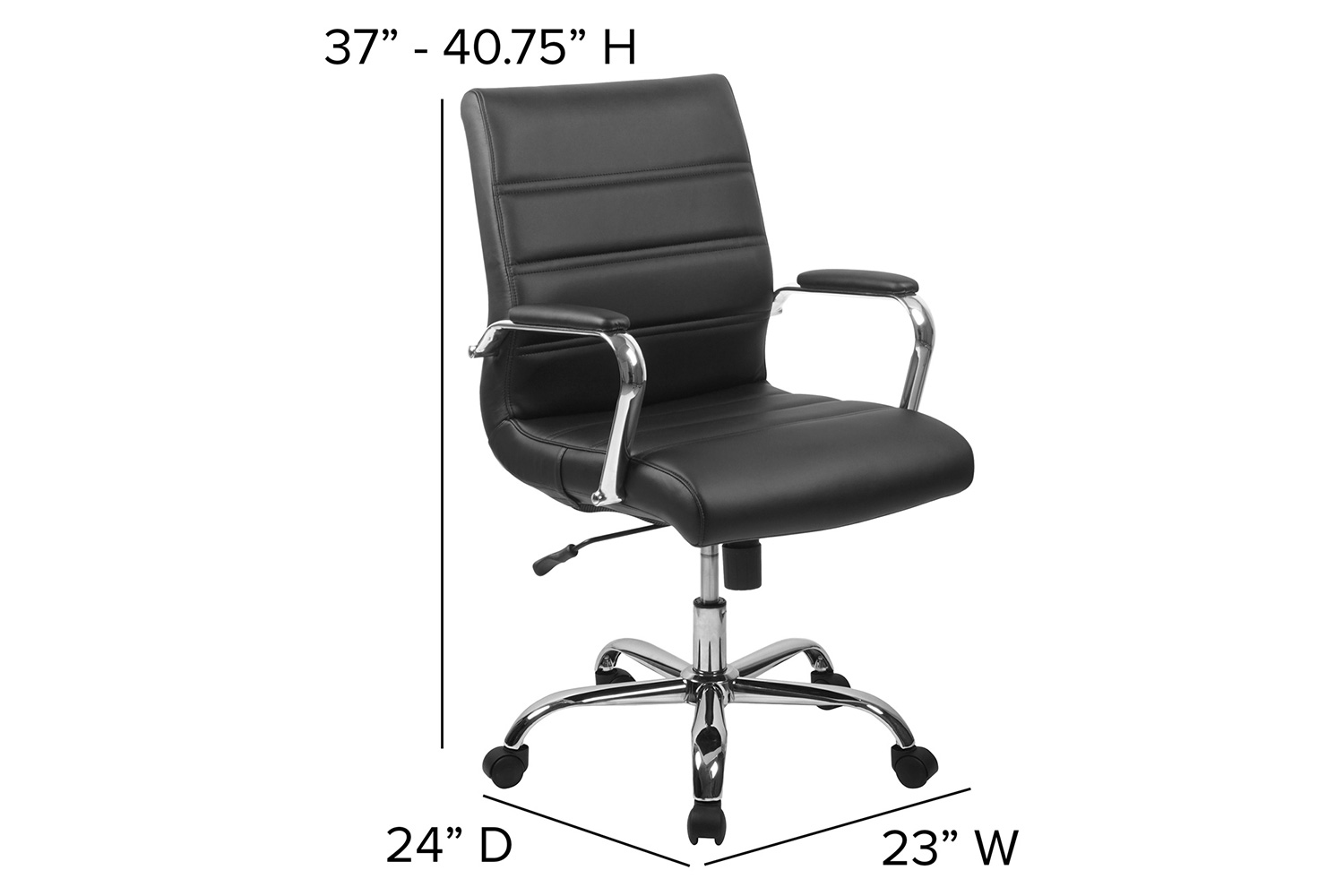 BLNK Whitney LeatherSoft Mid-Back Executive Swivel Office Chair with Chrome Frame and Arms - Black