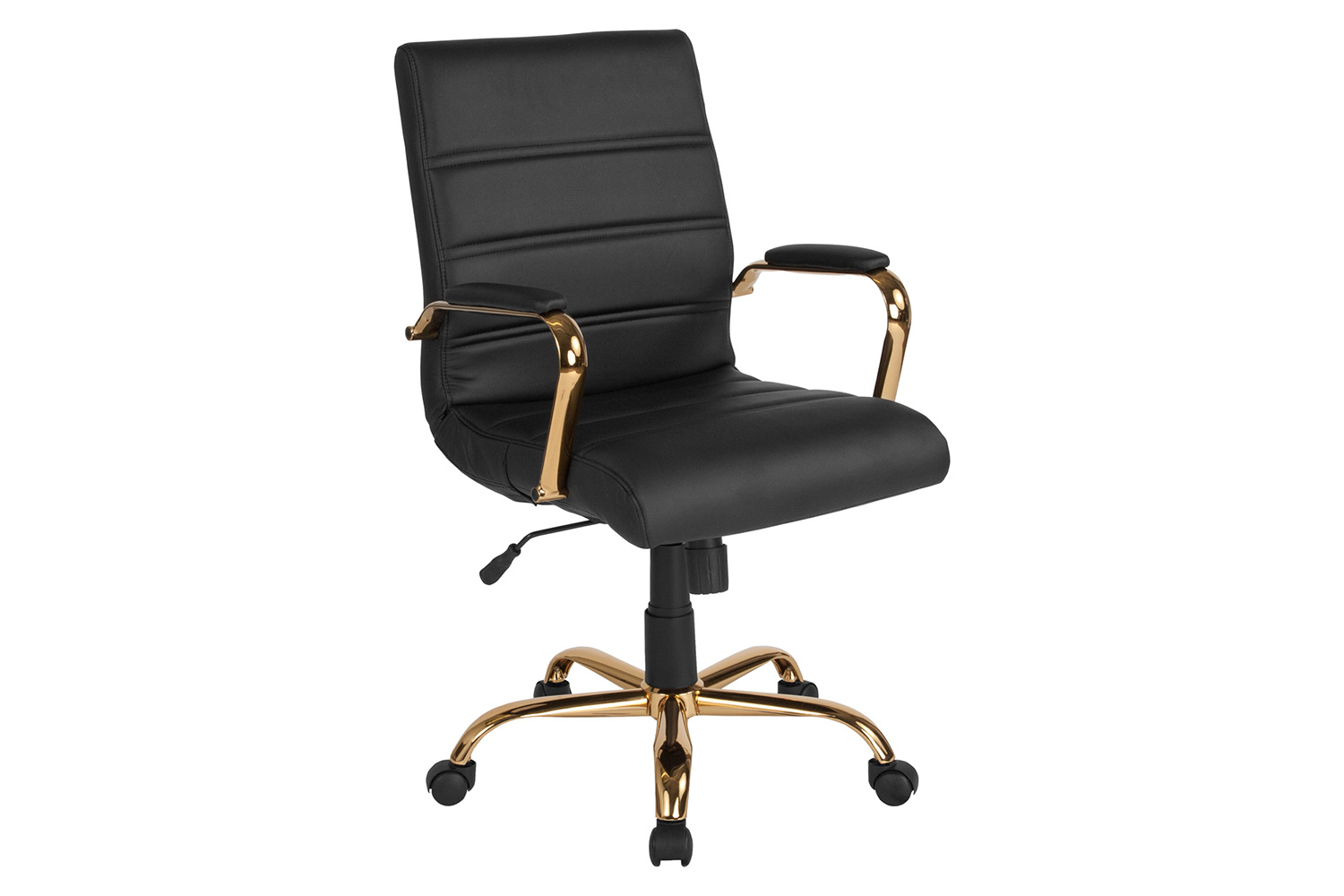 BLNK Whitney LeatherSoft Mid-Back Executive Swivel Office Chair with Gold Frame and Arms