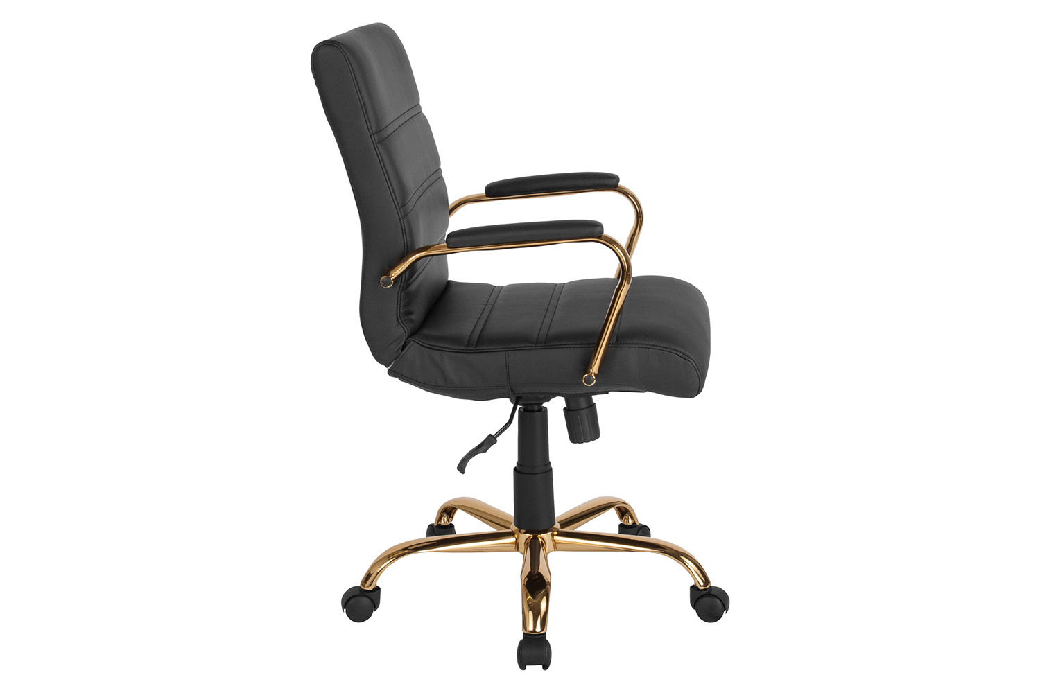 BLNK Whitney LeatherSoft Mid-Back Executive Swivel Office Chair with Gold Frame and Arms - Black