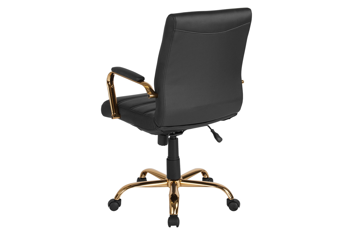 BLNK Whitney LeatherSoft Mid-Back Executive Swivel Office Chair with Gold Frame and Arms - Black