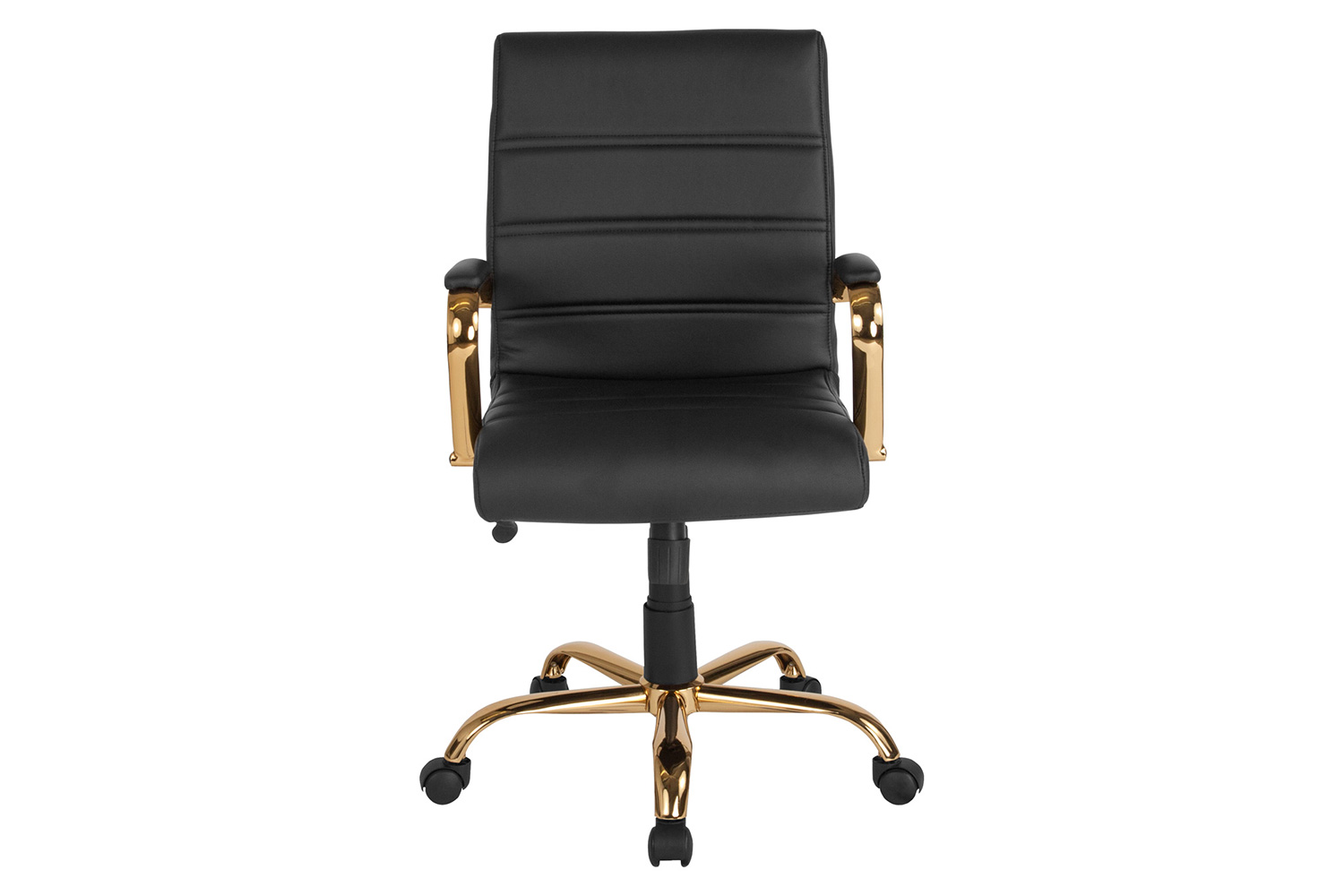 BLNK Whitney LeatherSoft Mid-Back Executive Swivel Office Chair with Gold Frame and Arms - Black