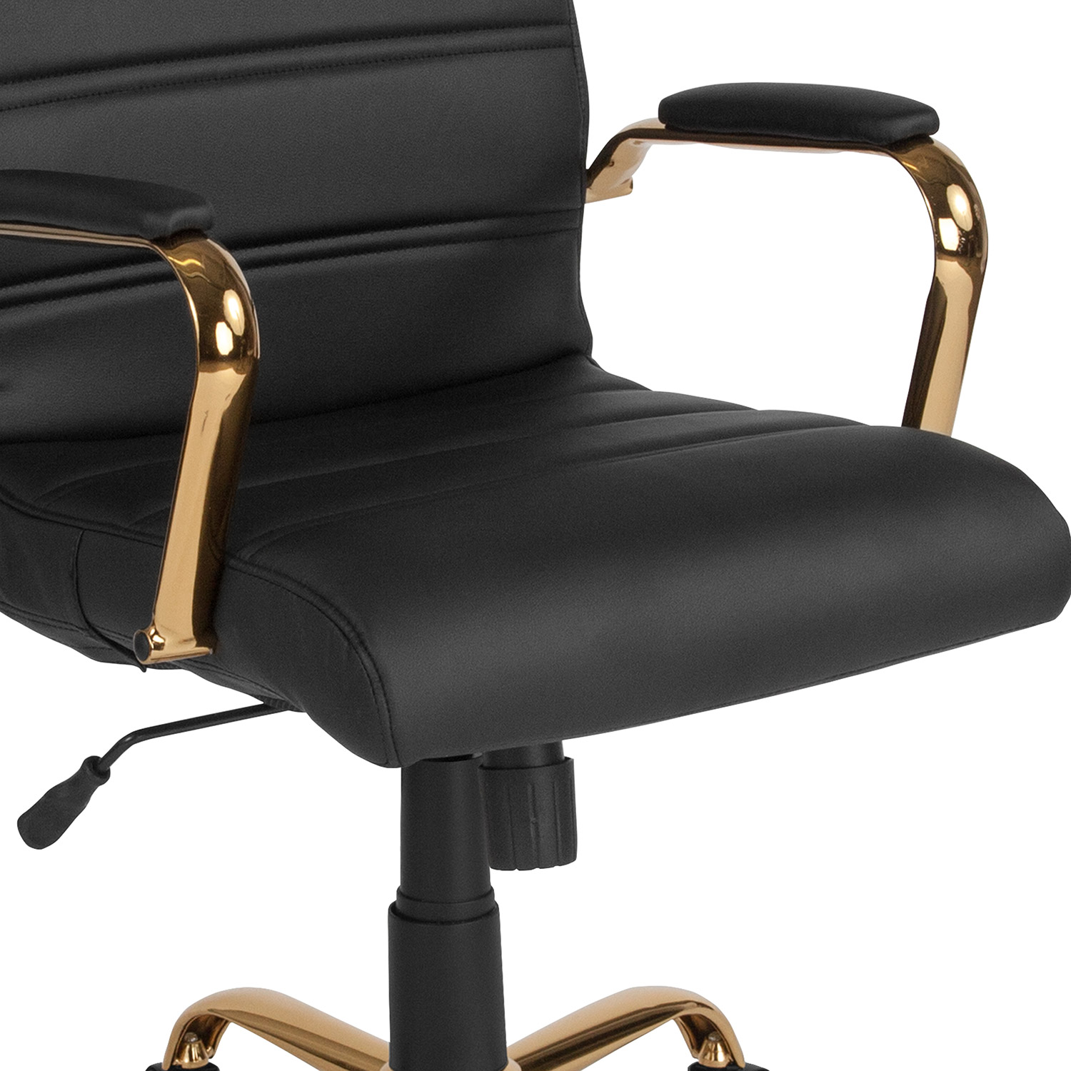 BLNK Whitney LeatherSoft Mid-Back Executive Swivel Office Chair with Gold Frame and Arms - Black