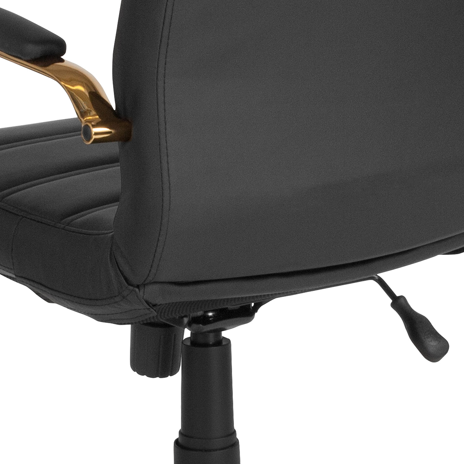 BLNK Whitney LeatherSoft Mid-Back Executive Swivel Office Chair with Gold Frame and Arms - Black