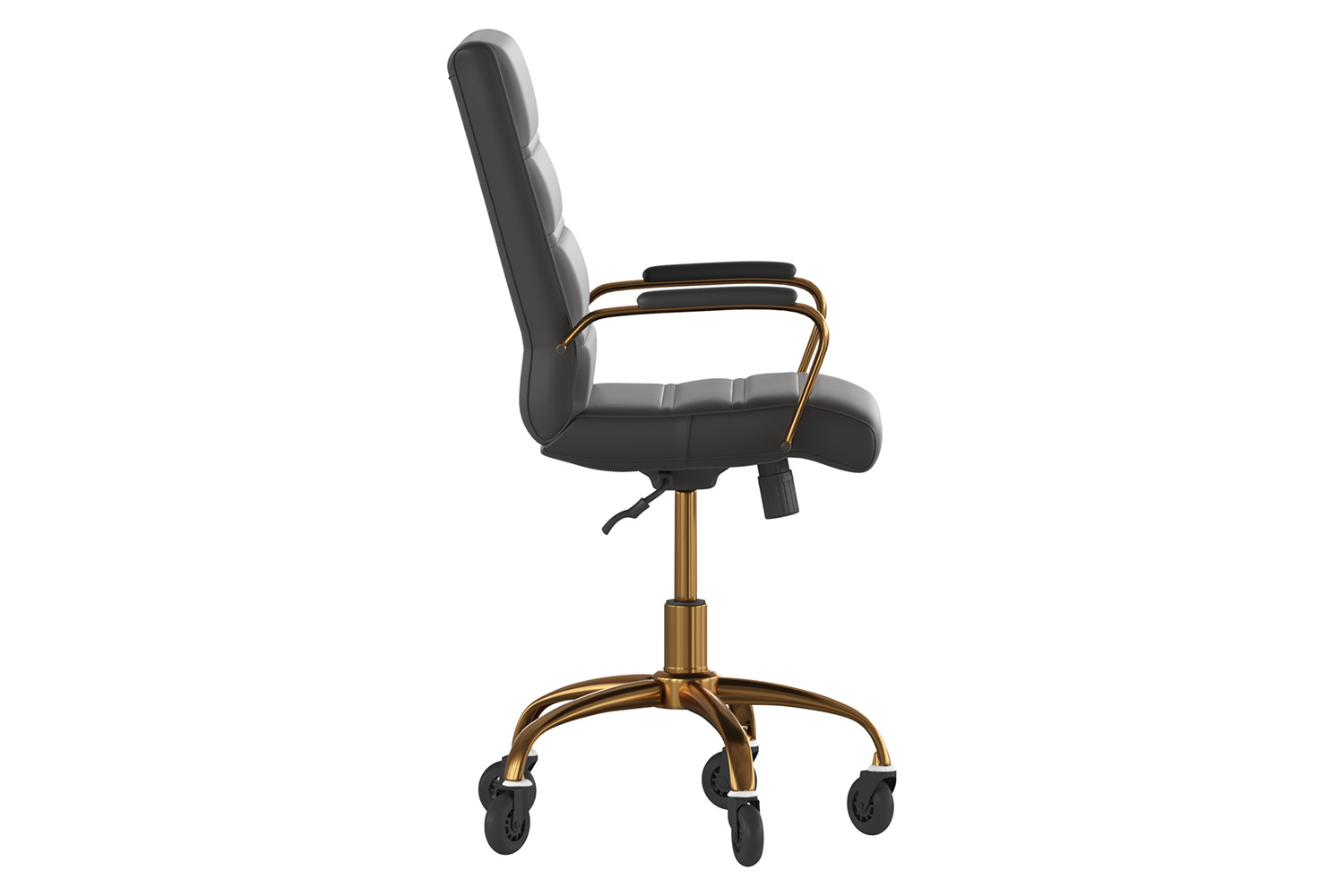 BLNK Camilia LeatherSoft Executive Swivel Office Chair with Gold Frame, Arms, and Transparent Roller Wheels - Black