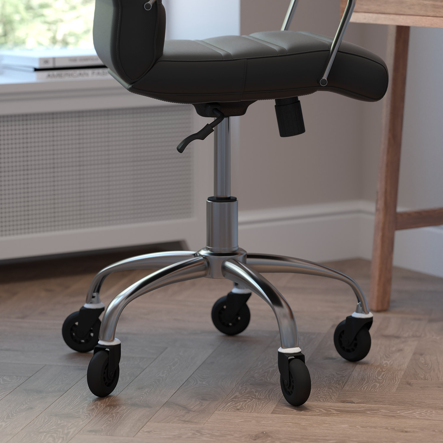 BLNK Camilia LeatherSoft Executive Swivel Office Chair with Chrome Frame, Arms, and Transparent Roller Wheels - Black