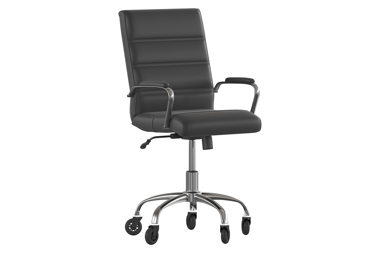 BLNK Camilia LeatherSoft Executive Swivel Office Chair with Chrome Frame, Arms, and Transparent Roller Wheels - Black