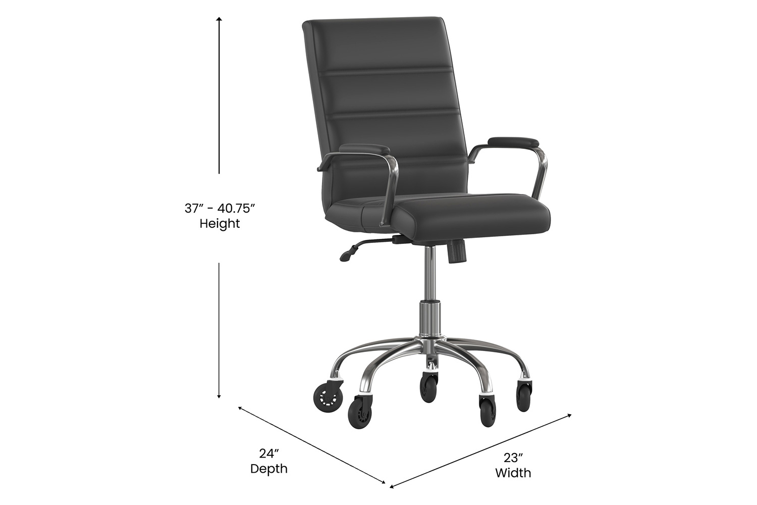 BLNK Camilia LeatherSoft Executive Swivel Office Chair with Chrome Frame, Arms, and Transparent Roller Wheels - Black