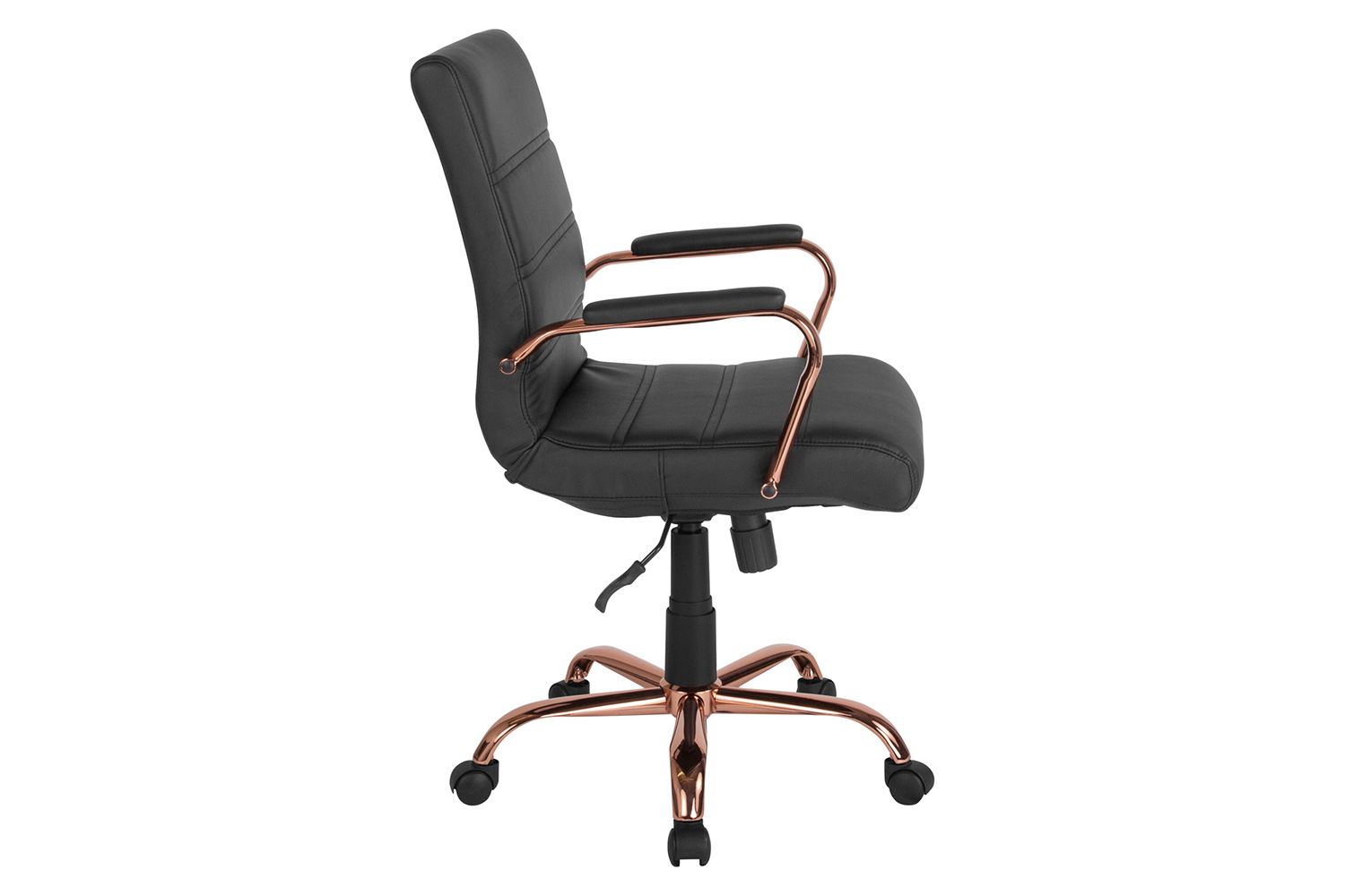 BLNK Whitney LeatherSoft Mid-Back Executive Swivel Office Chair with Rose Gold Frame and Arms - Black