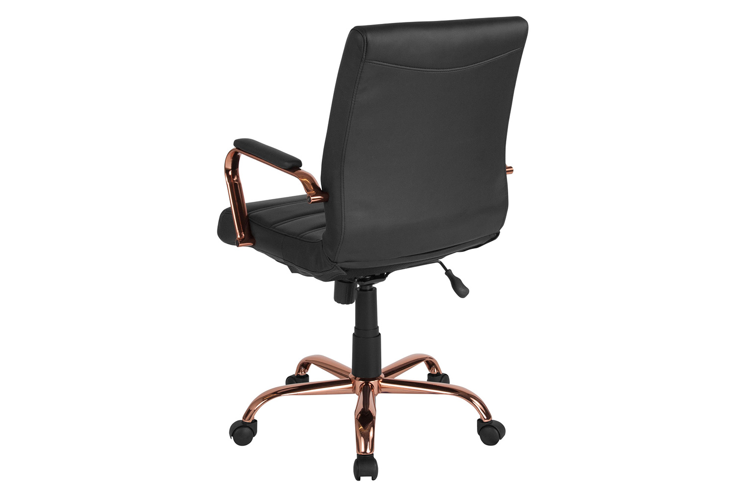 BLNK Whitney LeatherSoft Mid-Back Executive Swivel Office Chair with Rose Gold Frame and Arms - Black