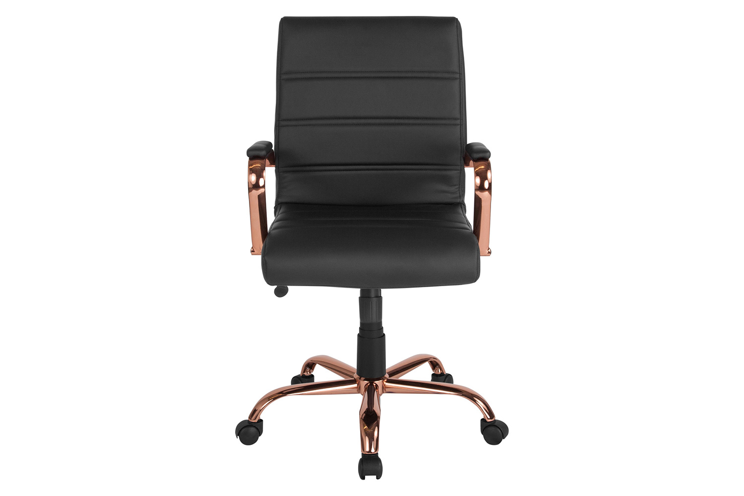 BLNK Whitney LeatherSoft Mid-Back Executive Swivel Office Chair with Rose Gold Frame and Arms - Black