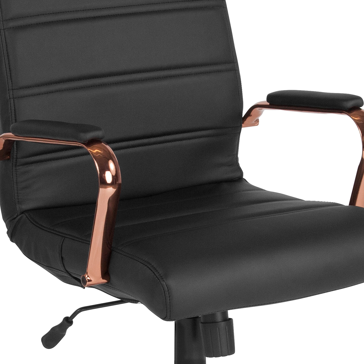 BLNK Whitney LeatherSoft Mid-Back Executive Swivel Office Chair with Rose Gold Frame and Arms - Black