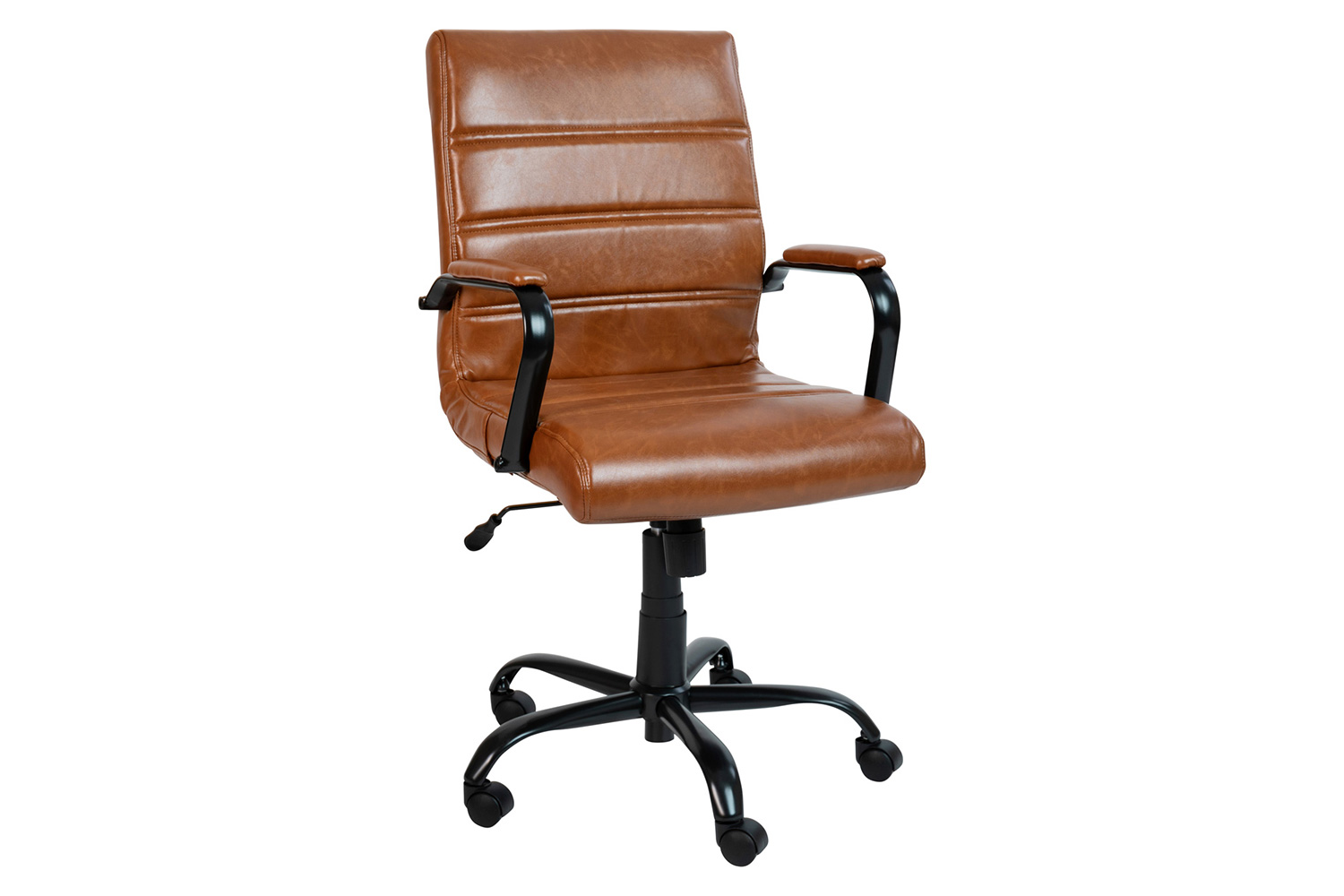 BLNK Whitney LeatherSoft Mid-Back Executive Swivel Office Chair with Black Frame and Arms - Brown