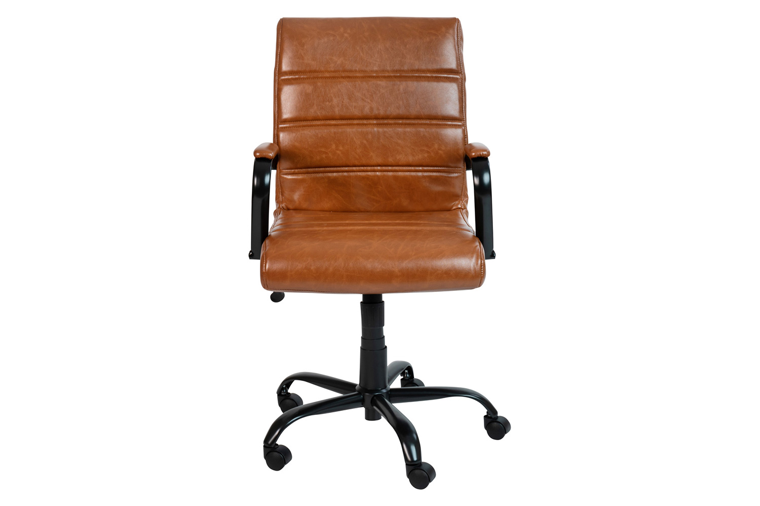 BLNK Whitney LeatherSoft Mid-Back Executive Swivel Office Chair with Black Frame and Arms - Brown