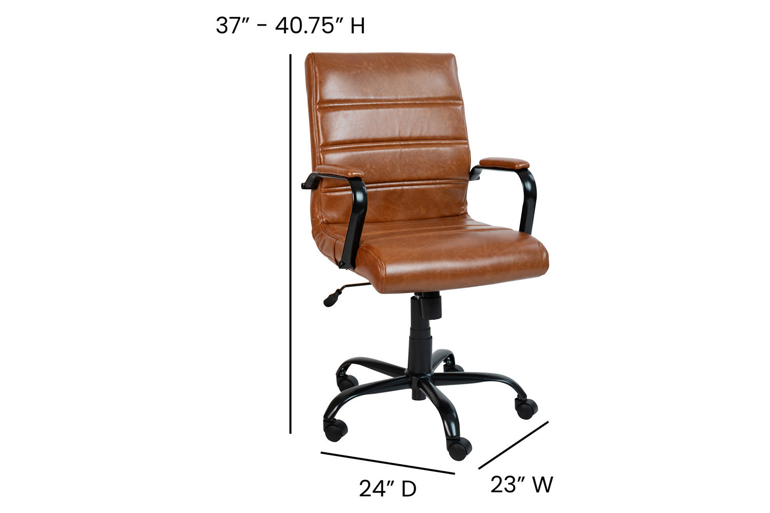 BLNK Whitney LeatherSoft Mid-Back Executive Swivel Office Chair with Black Frame and Arms - Brown