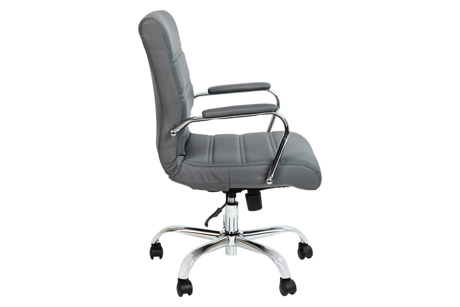 BLNK Whitney LeatherSoft Mid-Back Executive Swivel Office Chair with Chrome Frame and Arms - Gray