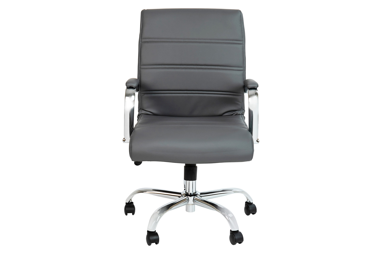 BLNK Whitney LeatherSoft Mid-Back Executive Swivel Office Chair with Chrome Frame and Arms - Gray