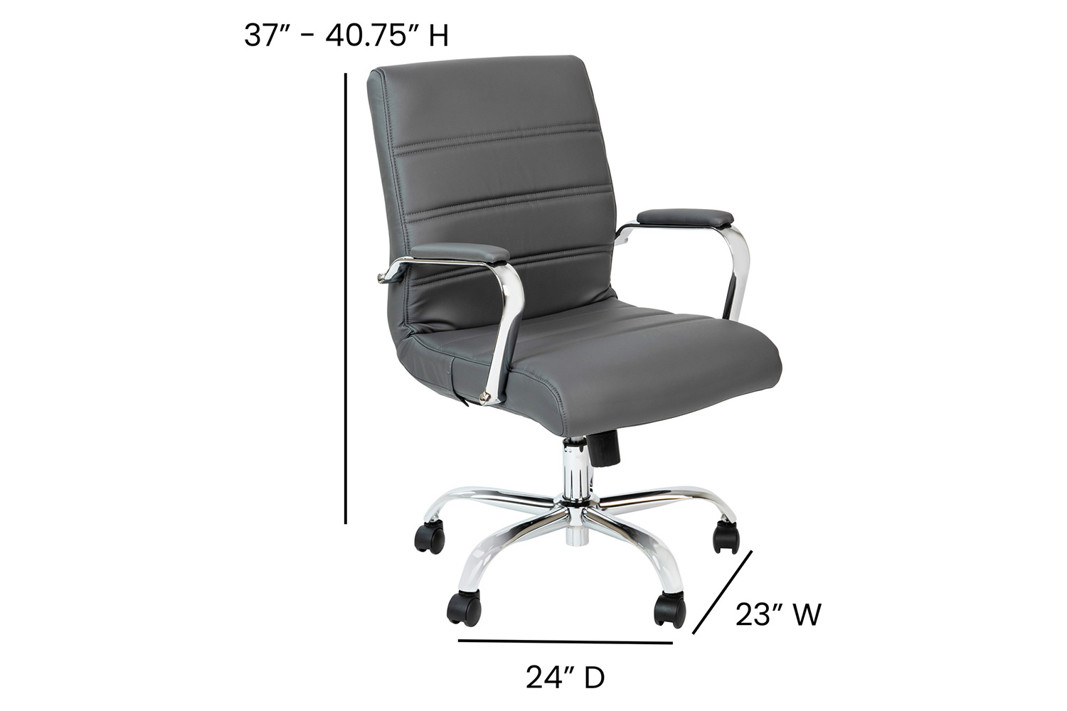 BLNK Whitney LeatherSoft Mid-Back Executive Swivel Office Chair with Chrome Frame and Arms - Gray