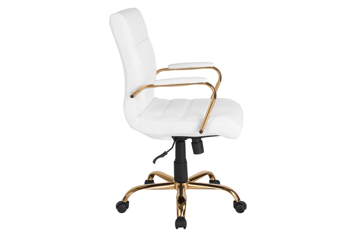 BLNK Whitney LeatherSoft Mid-Back Executive Swivel Office Chair with Gold Frame and Arms - White