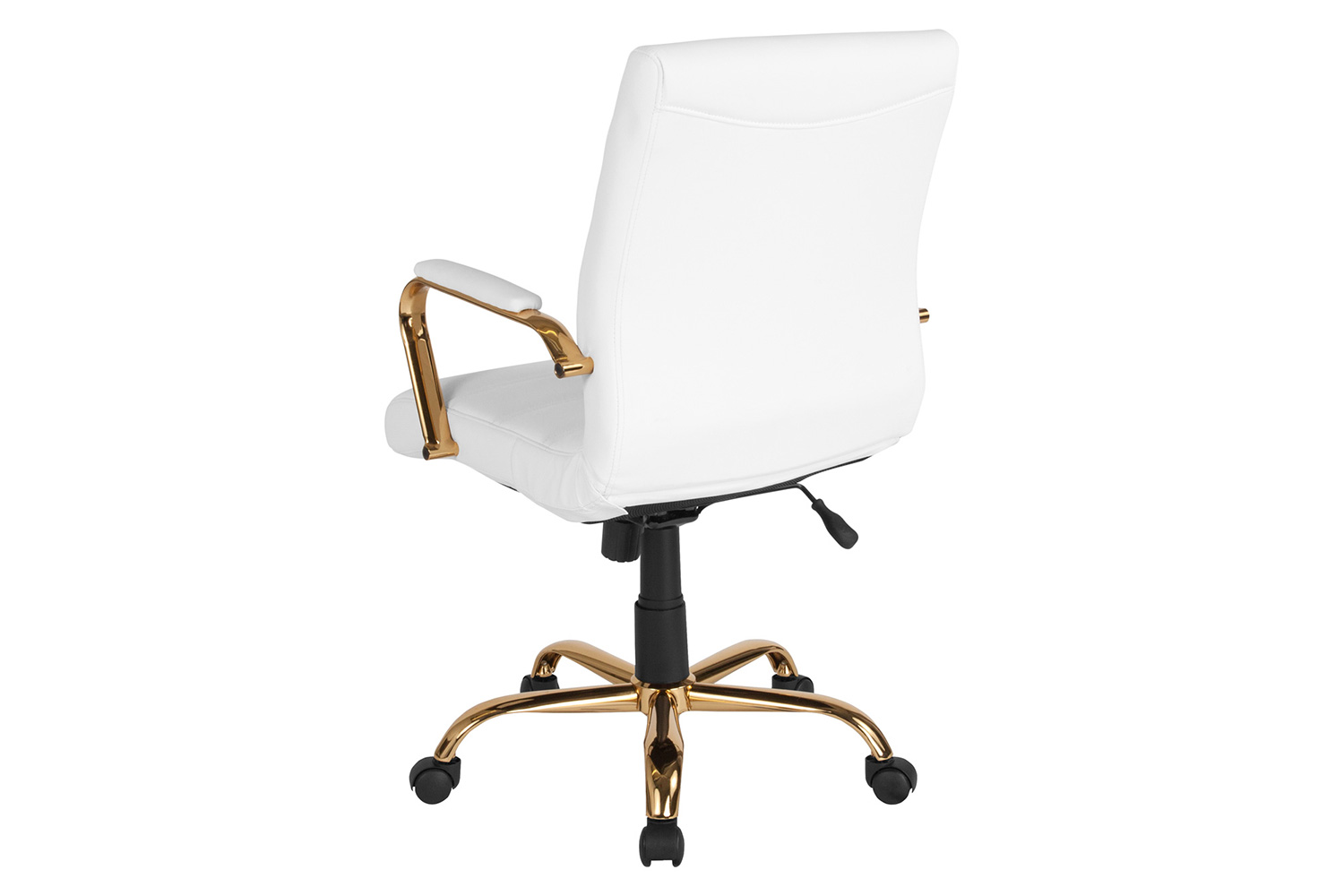 BLNK Whitney LeatherSoft Mid-Back Executive Swivel Office Chair with Gold Frame and Arms - White