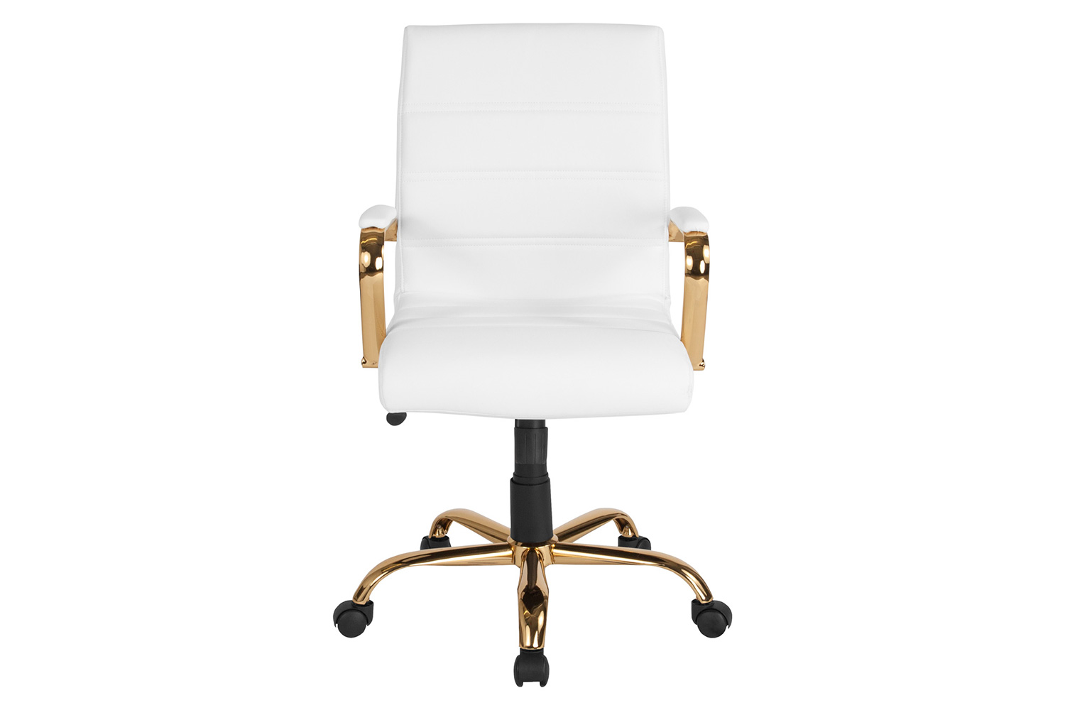 BLNK Whitney LeatherSoft Mid-Back Executive Swivel Office Chair with Gold Frame and Arms - White