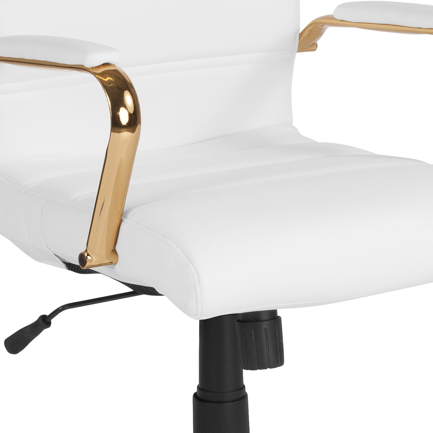 BLNK Whitney LeatherSoft Mid-Back Executive Swivel Office Chair with Gold Frame and Arms - White