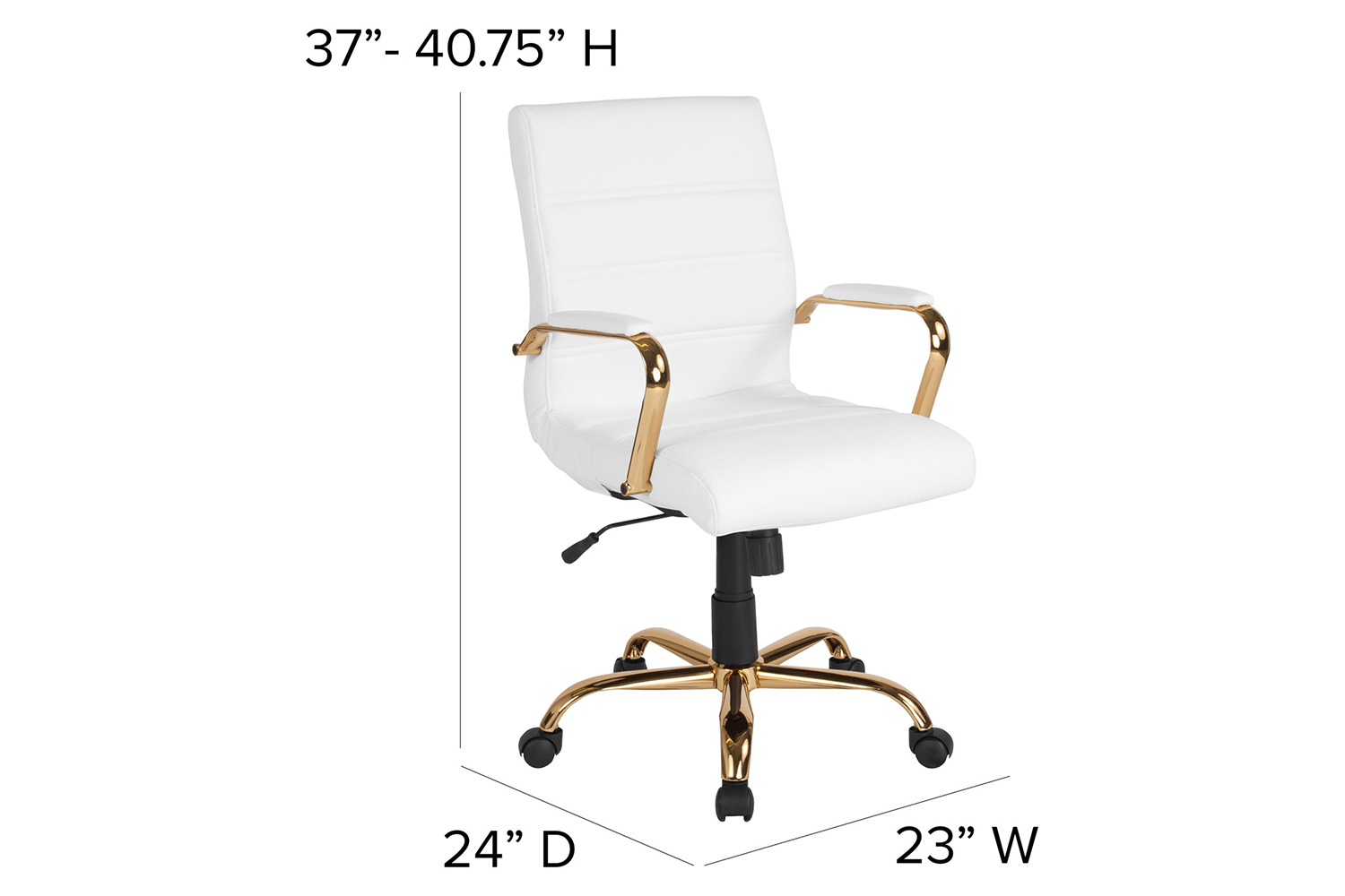 BLNK Whitney LeatherSoft Mid-Back Executive Swivel Office Chair with Gold Frame and Arms - White