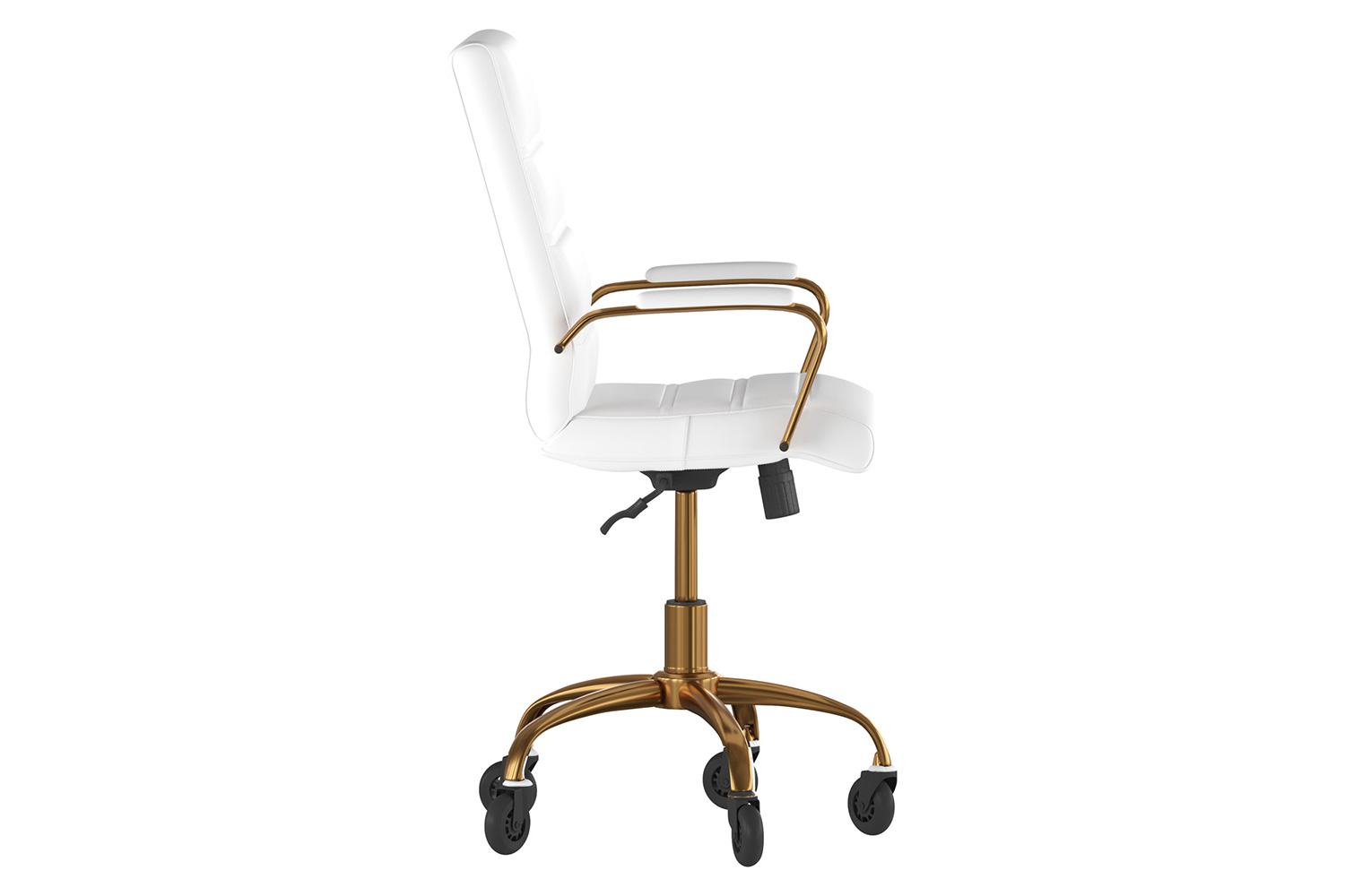 BLNK Camilia LeatherSoft Executive Swivel Office Chair with Gold Frame, Arms, and Transparent Roller Wheels - White