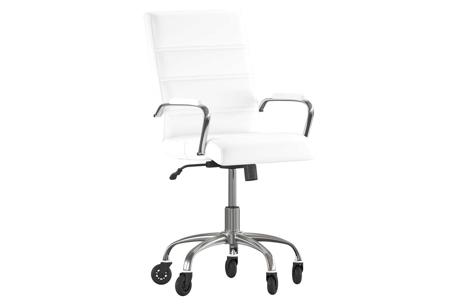 BLNK Camilia LeatherSoft Executive Swivel Office Chair with Chrome Frame, Arms, and Transparent Roller Wheels - White