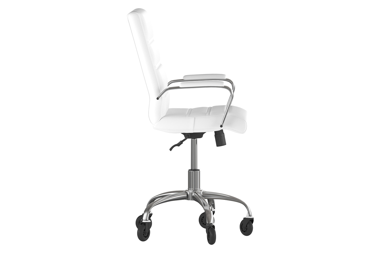 BLNK Camilia LeatherSoft Executive Swivel Office Chair with Chrome Frame, Arms, and Transparent Roller Wheels - White