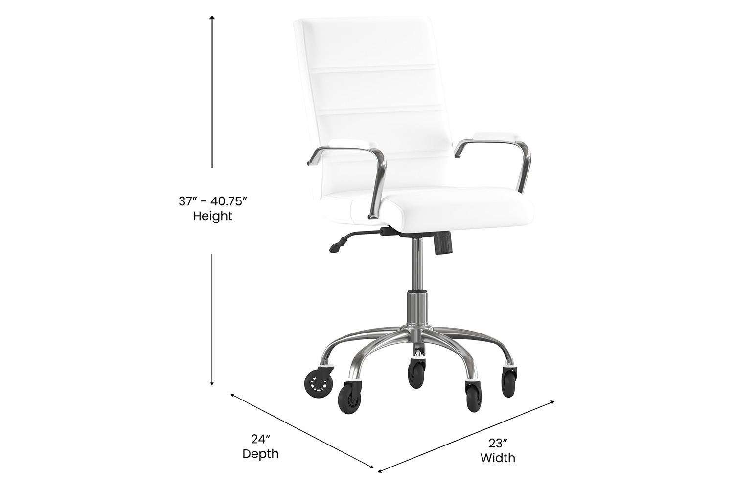 BLNK Camilia LeatherSoft Executive Swivel Office Chair with Chrome Frame, Arms, and Transparent Roller Wheels - White