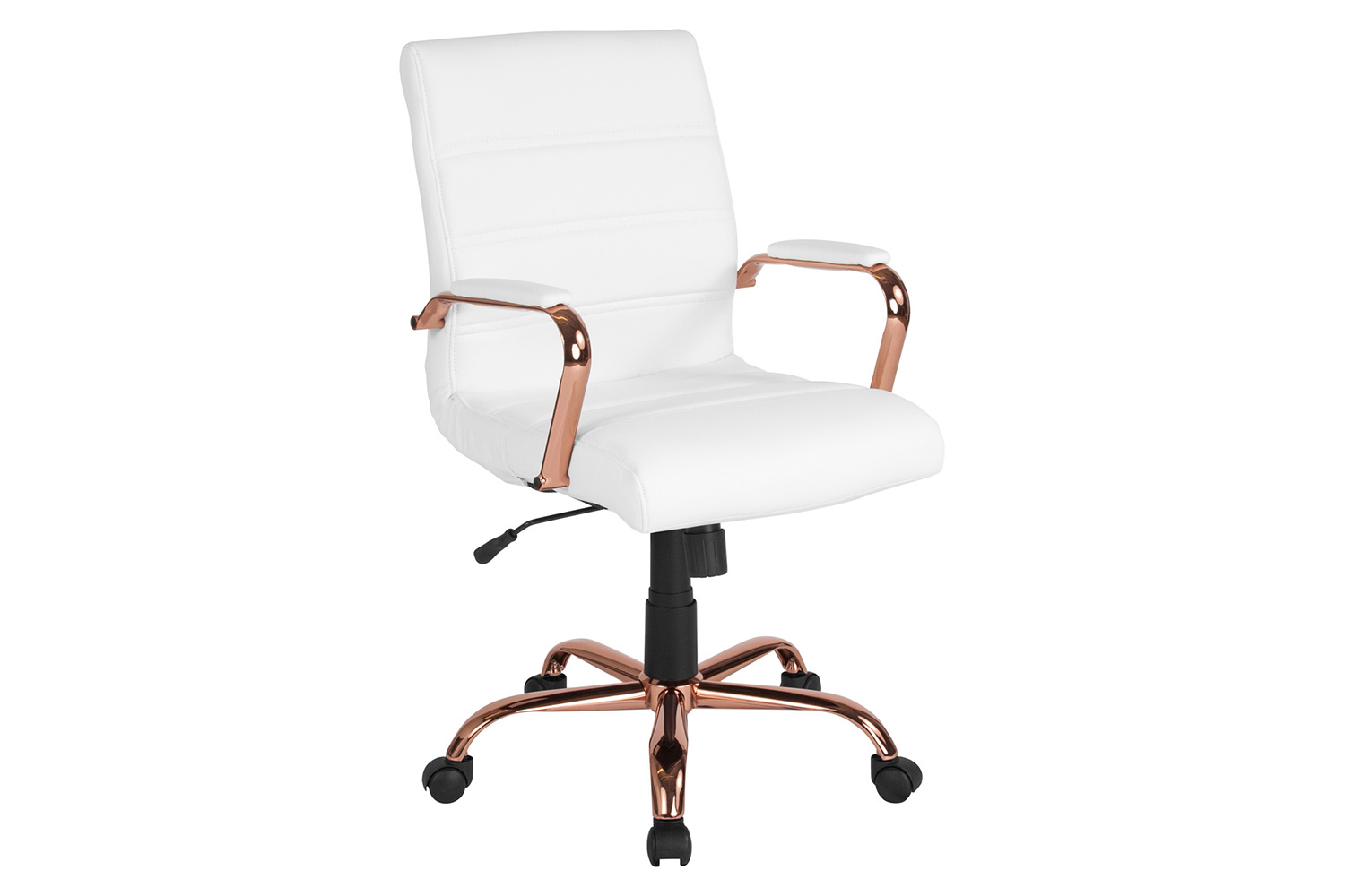 BLNK Whitney LeatherSoft Mid-Back Executive Swivel Office Chair with Rose Gold Frame and Arms