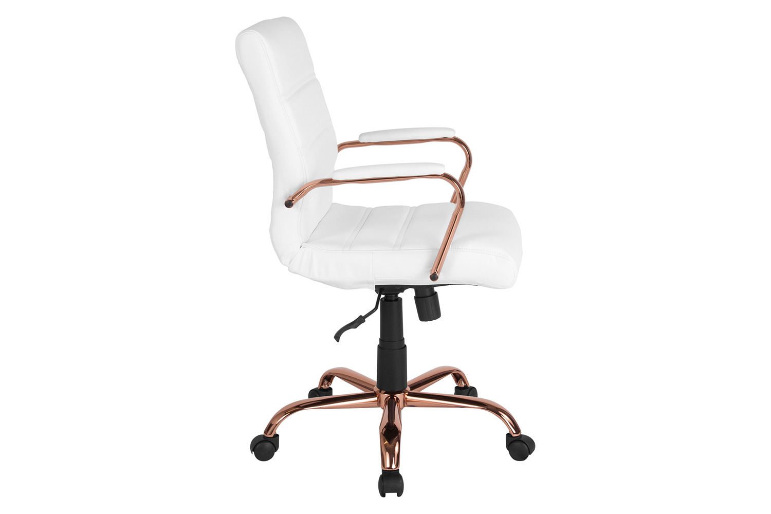 BLNK Whitney LeatherSoft Mid-Back Executive Swivel Office Chair with Rose Gold Frame and Arms - White