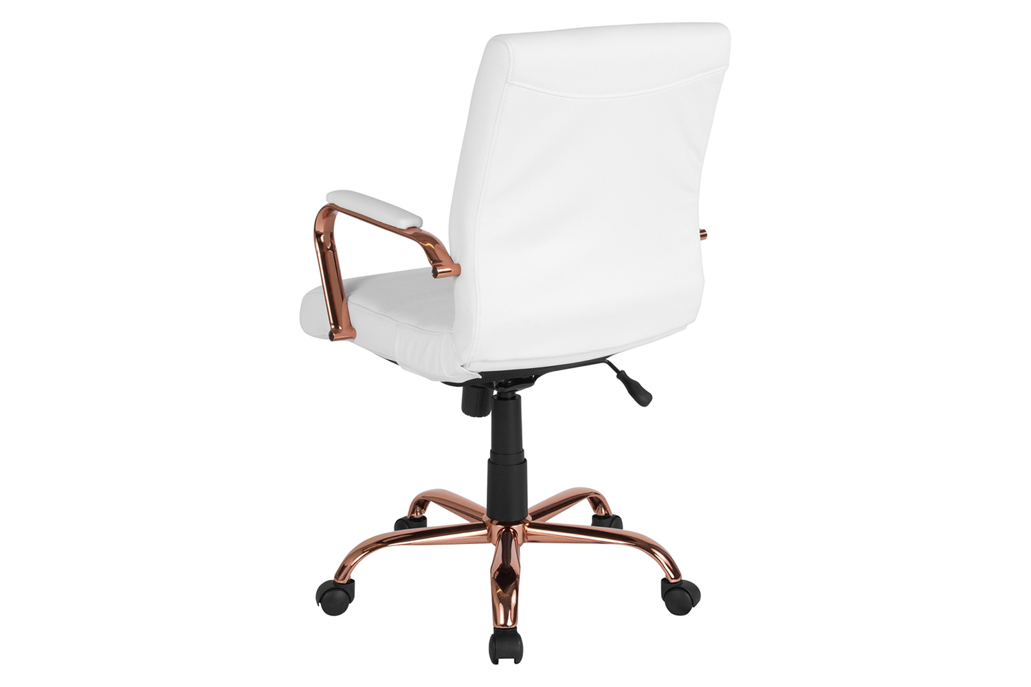 BLNK Whitney LeatherSoft Mid-Back Executive Swivel Office Chair with Rose Gold Frame and Arms - White