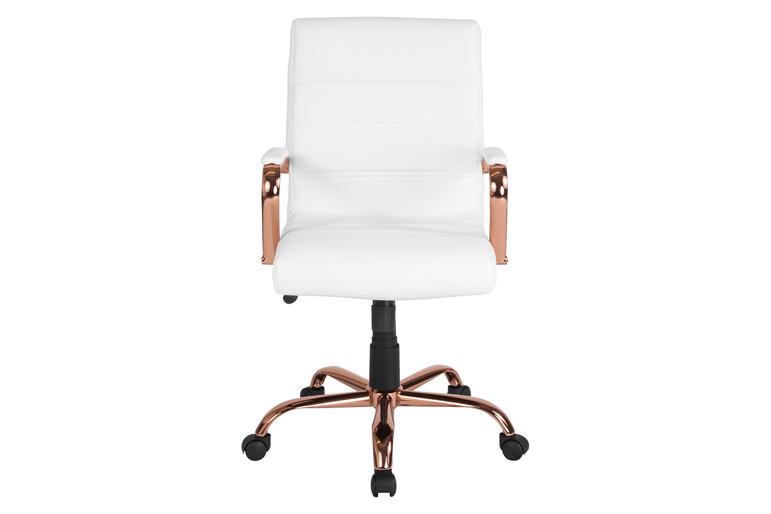 BLNK Whitney LeatherSoft Mid-Back Executive Swivel Office Chair with Rose Gold Frame and Arms - White