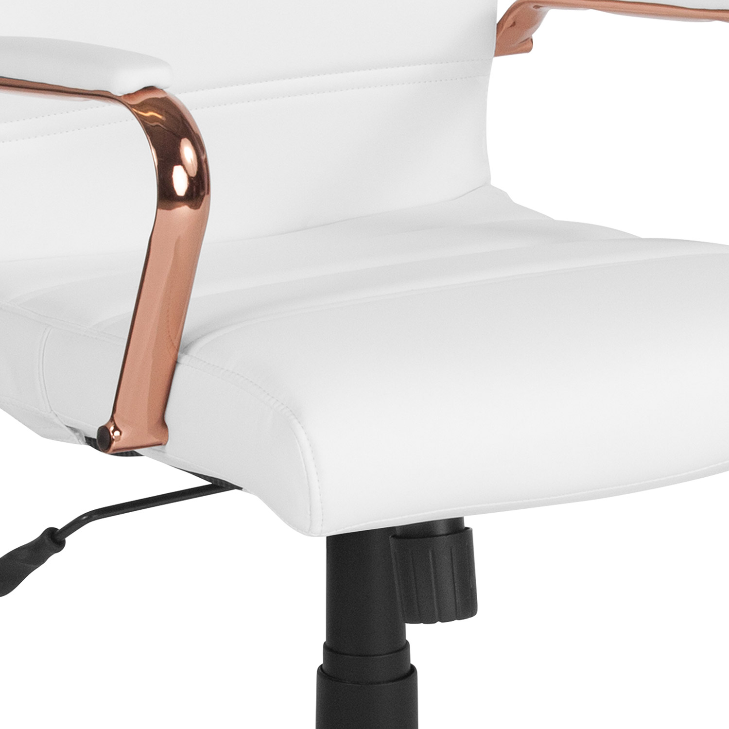 BLNK Whitney LeatherSoft Mid-Back Executive Swivel Office Chair with Rose Gold Frame and Arms - White