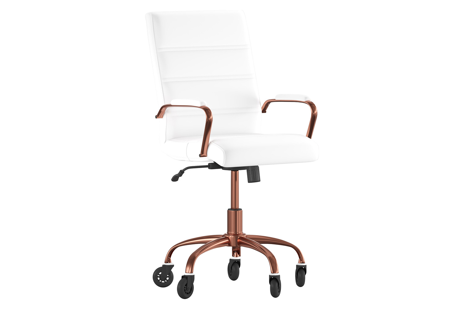 BLNK Camilia LeatherSoft Executive Swivel Office Chair with Arms and Transparent Roller Wheels - White